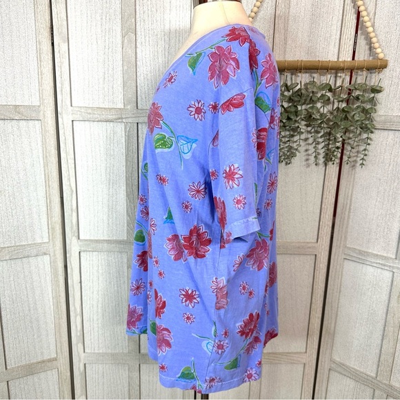 Fresh Produce Top Periwinkle Floral Short Sleeve Flowers Boho T Shirt Size XL - Picture 2 of 5